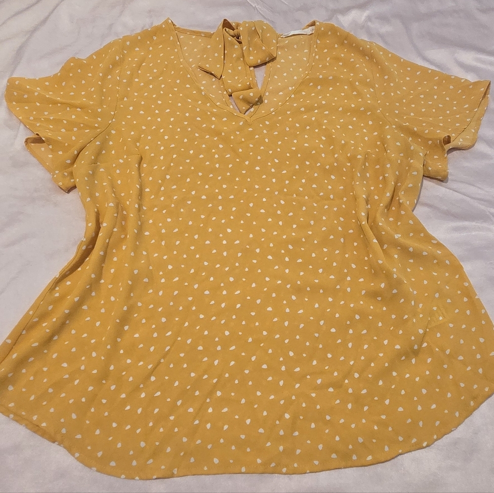 Lush Yellow Flutter Sleeve Blouse with Tie Front
